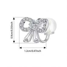 bamoer 1 件单色 925 纯银蝴蝶结耳夹 适合女士少女 个性方晶锆石镀铂金优雅耳夹