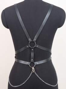 Sexy PU Leather Harness Belt Wire Bundle Rivet Tassel Chain Gothic Rock Style Hanging Neck Hollow Strap