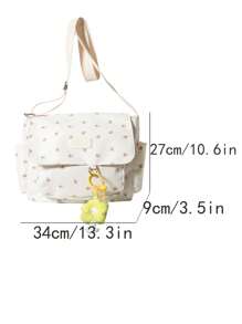 Fashionable & Cute Floral Pattern, Large Capacity, Lightweight, Shoulder Bag, Crossbody Bag, Multipurpose, Suitable For Shopping, Outings, And More - White - View 9