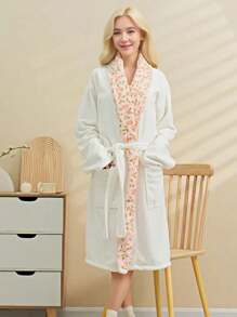 1pc Solid Color Embroidery Ladies Bath Robe *Please Refer To Size Chart When Purchasing* Teenage Bathrobe, Quick Drying Super Soft Coral Fleece Absorbent, Suitable For Sauna/Beach/Pool/Bathroom Back To School - Multicolor - View 14