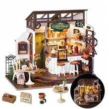 Robotime Rolife Dollhouses Miniature House Kit With Furniture And LED Light Dollhouse Wooden Model Kits For Adults DIY Building Christmas Gifts For The Family (NO.17 Café) - 彩色 - 查看 1