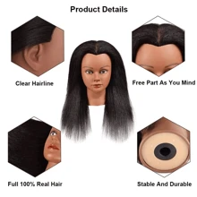 100% Human Hair Model Head, Suitable For Hairstyling And Braiding, With Clip Fastener - Black - View 10