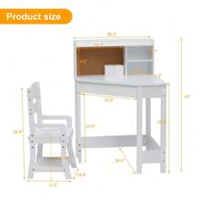 Studyset Kids Desk,Kids Corner Desk And Chair Set,Wooden Corner Study Table With Bookshelf,Bulletin Board,And Pen Holder,Kids Study Desk With Storage And Hutch For Home School,Writing Table For Boys And Girls - 白色 - 查看 5