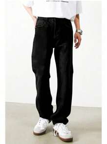 Men Cotton Bleach Wash Straight Leg Jeans, Plain Long Washed Baggy Light Blue Cargo Jeans, For Husband, Boyfriend Gifts