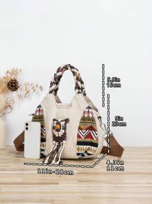 1pc Bohemian Style Woven Owl Pattern Women's Crossbody Bag Portable Messenger Bag Original Design Versatile Multifunctional Handbag For Beach Travel Vacation - Beige - View 3