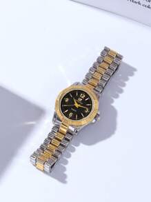 2pcs Fashionable & Versatile Round Steel Band Couple Quartz Watches For Men And Women