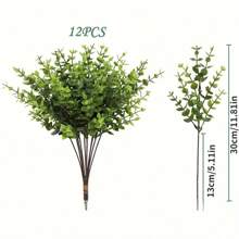 12pcs Artificial UV-Protected Eucalyptus Shrubs, Plastic Material, Suitable For Indoor And Outdoor Decoration, Applicable For Father's Day, Mother's Day, Valentine's Day, June Festival, Graduation Ceremony, Housewarming, Wedding And Garden,Fake Plants