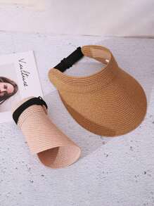 1 件装时尚女士宽边草编太阳帽可卷起折叠夏季沙滩太阳帽