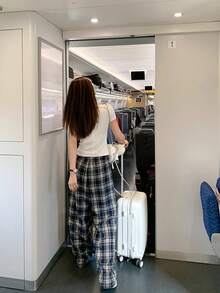 Slimming Plaid Wide Leg Pants, Drawstring Waist, Relaxed Fit, Patchwork Waistband, Straight Leg Long Trousers, Versatile