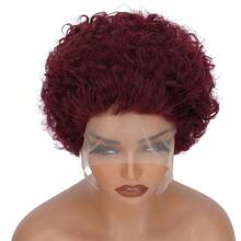 Pixie Cut Curly Human Hair Wigs Ginger 350 Short Curly Lace Front Human Hair Wigs For Women 6 Inch 13x1 Transparent Lace Frontal Wigs Water Wave Dark Rooted To Ginger Orange Color - 99J - 查看 3