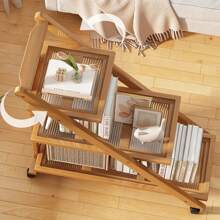 3-Tier Folding Triangle Bookshelf Bracket Shelf Storage Organiser Holder & Pulley - Multicolor - View 6