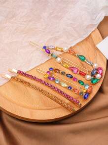 4pcs/Set Fashionable Studded Geometric Hairclips, Simple Crystal Hair Clips Set
