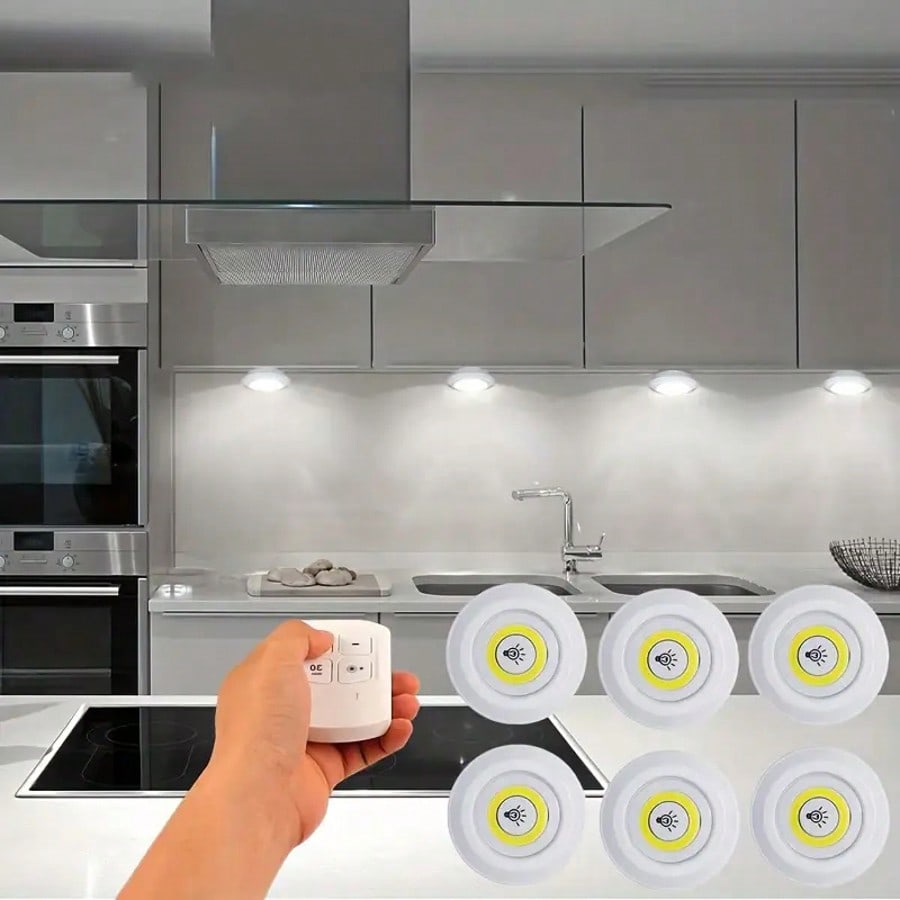1/3/6pcs Wireless Motion Sensor LED Lights, Smart Wireless COB LED Lights, Motion Sensor Cabinet Lighting, Plastic Lampshade, Battery Powered, With Remote Controller, Suitable For Wardrobe, Stairs, Kitchen (Batteries Not Included)