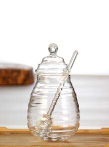 1 件家用透明玻璃蜂蜜罐带盖、玻璃搅拌器、创意果酱罐 - 無色 - 查看 14