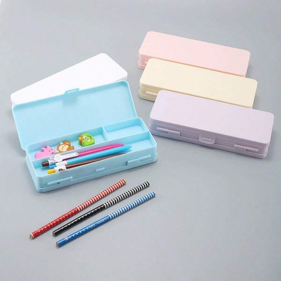 2pcs Multi-Color Translucent Matte Storage Box Multi-Function Double-Sided Macaron Plastic Box Suitable For Storing Jewelry, Pens, Erasers