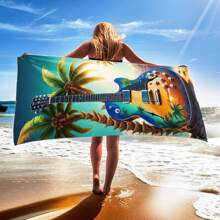 1pc Personalized Design Coconut Tree, Butterfly, Heart, Guitar, Planet Extra Large Beach Towel, Quick Dry, Lightweight Microfiber, Suitable For Swimming Pool, Camping, Travel, Leopard Print Colorful Beach Towel & Bath Towel