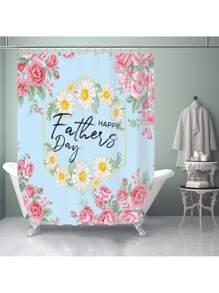 1pc/4pcs Father's Day Printed Multifunctional Decorative Bathroom Waterproof Shower Curtain With 12 Hooks, Bathroom Non-Slip Mat, U-Shaped Floor Mat And Round Toilet Seat Cover, Bathroom Set For All Scenarios Back To School
