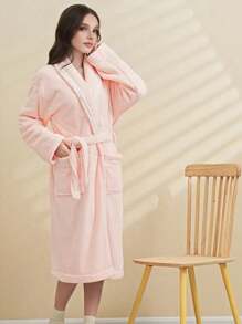 1pc Solid Color Embroidery Ladies Bath Robe *Please Refer To Size Chart When Purchasing* Teenage Bathrobe, Quick Drying Super Soft Coral Fleece Absorbent, Suitable For Sauna/Beach/Pool/Bathroom Back To School - Multicolor - View 13