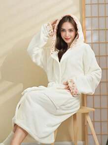 1pc Solid Color Embroidery Ladies Bath Robe *Please Refer To Size Chart When Purchasing* Teenage Bathrobe, Quick Drying Super Soft Coral Fleece Absorbent, Suitable For Sauna/Beach/Pool/Bathroom Back To School - Multicolor - View 16