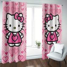 Sanrio 2 Pieces Sanrio Theme Hello Kitty Blackout Curtains - Made Of Polyester, With Rod Pocket Design For Easy Hanging, Cartoon Printed Curtains Suitable For Bedroom, Office, Living Room, Great For Home Decor
