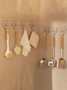 1,5,10,20 piezas Ganchos de pared transparentes y resistentes - Fácil de instalar, sin necesidad de perforar, ganchos de plástico con diseño de corazón para la cocina y el baño, de vuelta al colegio