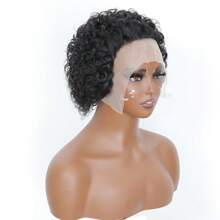 Pixie Cut Curly Human Hair Wigs Ginger 350 Short Curly Lace Front Human Hair Wigs For Women 6 Inch 13x1 Transparent Lace Frontal Wigs Water Wave Dark Rooted To Ginger Orange Color - Natural Black - 查看 5