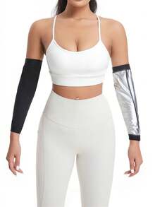 قطعتان من أكمام الذراع الرياضية من البولي يوريثان الفضي، شكل فراشة مخصص لشد الذراعين، أشرطة لشد وترميم الذراعين للركض واليوغا والجيم - الأسود - مشاهدة 4