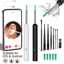 NATFIRE Smart Visual Ear Cleaner With Mini Camera 6 LED Lights Earwax Removal USB C Charging Ear Cleaning Tool With 8 Pcs Ear Set Soft Silicone Ear Spoon Ear Tips Replacement Otoscope Can Take Photo And Video Compatible With IOS & Android Phones White Black Family Travel Gift For Boy/Girl Friend Family Mother's Day Father's Day Valentine's Day