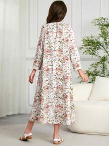 Tween Girls' Arabian Dubai Style Print Loose Long Dress/Robe - Multicolor - View 2