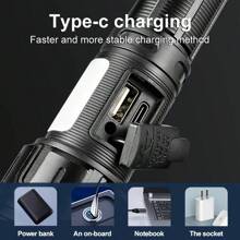 Powerful P70 Led Flashlights 5000LM Ultra Bright Tactical Light Emergency Spotlights Telescopic Zoom Light Built-In Battery, For Camping And Travel - Black - View 8