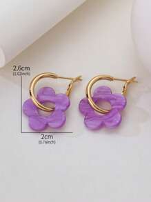 1 Pair Fashion Cute Purple Acrylic Five-Leaf Clover Dangle Earrings, Suitable For Women, Date, Party Gift - Purple - View 4