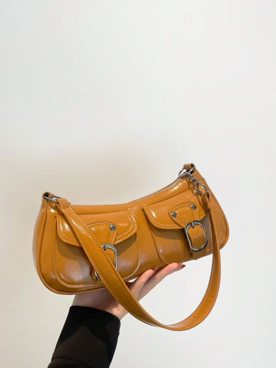 Modern Sophisticated Casual Buckle Baguette Shoulder Bag[1004] - 駝色 - 查看 1