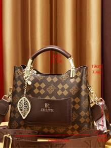 3pcs/Set Printed Women Shoulder Bags, Fashionable & - Coffee - View 3