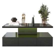 Mesa de centro con cajón, dos niveles de espacio de almacenamiento, acabado negro brillante. - Negro - Ver 9