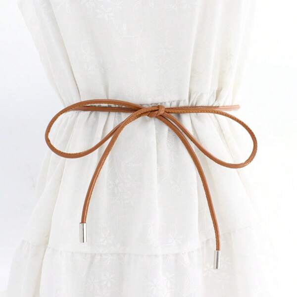 1pc Solid Color Casual PU Drawstring Waist Belt, All Season