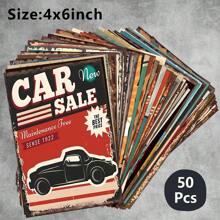 50 件复古工业风格 3.94x5.91 英寸墙面艺术套装 - 汽车美学海报和拼贴套件，适用于复古房间装饰、青少年宿舍和照片展示 - 均碼 - 查看 4