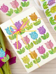 (500 pezzi/rotolo) Rotolo di adesivi olografici a tulipano, adesivi sigillo a forma di fiore colorati laser, adesivi decorativi floreali impermeabili e autoadesivi per buste, diari, feste di compleanno, biglietti di auguri, vacanze, forniture scolastiche, ritorno a scuola