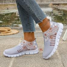 New Women Knitted Sneakers, Soft Sole Mesh Breathable Anti-Odor Lightweight Low-Top Casual Athletic Shoes, Fashionable Hollow-Out Design - Grey - View 2