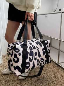 Foldable Hand Carry Bag For Sports & Travel, Black & White Milk Texture Wet-Dry Separated Gym Bag, Large Capacity, Oxford Cloth Material, Waterproof, Mildew Proof, Anti-Scratch, Trolley Strap, Versatile, Comfortable Handle, Casual Fitness Bag