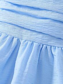 Young Girl Cute Bowknot Adjustable Strap Pleated Double-Layer Hem Light Blue Dress - Blue - View 6