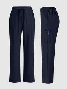 High Quality Women's Nurse Scrub Pants, Comfortable Scrub Pants, Solid Color Simple Multi-Pocket Scrub Pants - Navy Blue - View 3