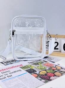 1pc PVC Material Transparent Zipper Closure Unisex Crossbody Bag/Jelly Bag, Suitable For Summer Outdoor Use And Birthday Gift - A - View 14