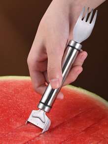 1 件/2 件一体式西瓜切刀，不锈钢二合一水果刀叉切片机，双头夏季水果切割工具，适用于家庭