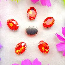 Oval Elliptical Shape Glass Non-AB Normal Colors Fancy Ellipse Shiny Handmade Sliver Gold Metal Claw Base, Sewing Crystal Hand Sewn Rhinestone Decoration Beads Flat Back With Holes Gems DIY Accessories Sew On Stones Strass For Decorating Clothes, Dress, Bags, Shoes, Brooches, Earrings, Handicrafts.