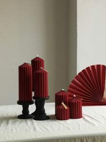 北欧简约几何尖锥条纹圆柱香薰蜡烛、家居装饰、婚礼道具 - 酒紅色 - 查看 1
