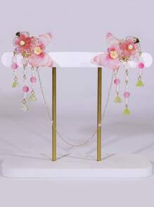 1/2/4 件中国风流苏蝴蝶花发饰套装、发夹、发夹爪夹、学校用品、度假装女士