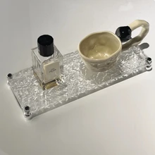 1Set/1pc Stone Pattern Clear Acrylic Tray Bathroom Vanity Trays With Stand, Cosmetic Table Jewelry Skin Care Cosmetics Tray, Napkin Tray, Clear Color Tray For Perfume, Aromatherapy, Shower Gel, Skin Care Products, Cosmetics Back To School