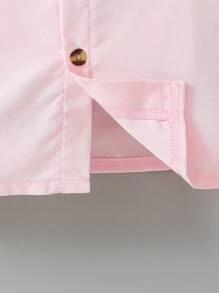 Camisa casual de manga corta de unicolor para niños con cuello de moño, adecuada para uso casual, al aire libre, bodas, festivales, escuela, estilo caballero, verano