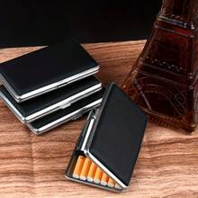 1PC Slim Extended Cigarette Case For 20 Cigarettes 5.5mm Fashion Metal Leather Ultra-Thin Flip Cover Cigarette Case - 1件 粉紅色 - 查看 9