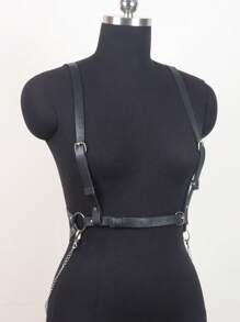 Sexy PU Leather Harness Belt Wire Bundle Rivet Tassel Chain Gothic Rock Style Hanging Neck Hollow Strap